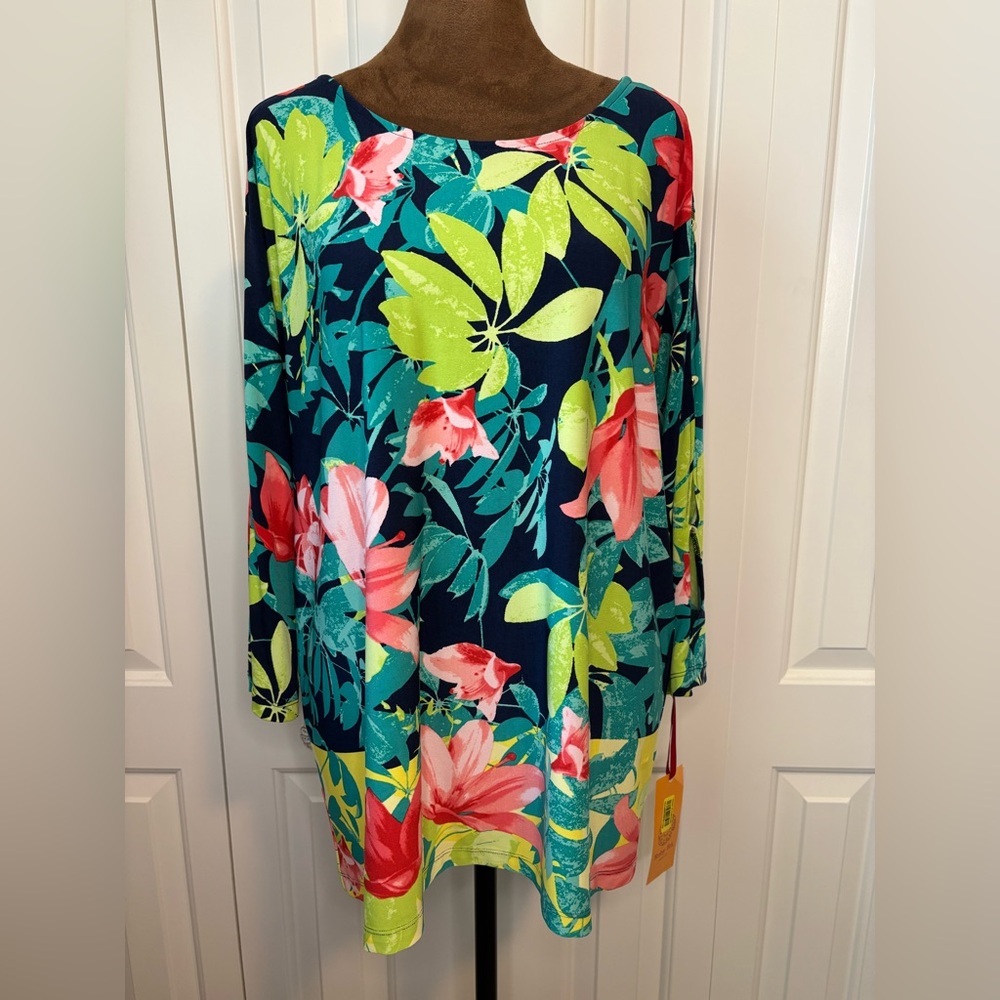 Ruby Rd. Floral Open Sleeve Colorful Top NWT